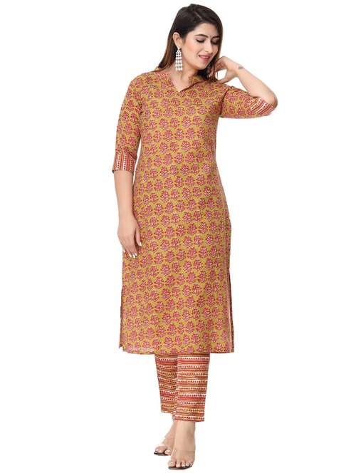 women printed three quarter sleeves kurta pant set - 21559705 -  Standard Image - 0