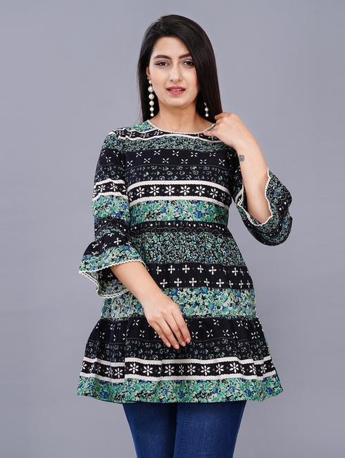women printed round neck a-line top - 21559767 - Standard Image - 0