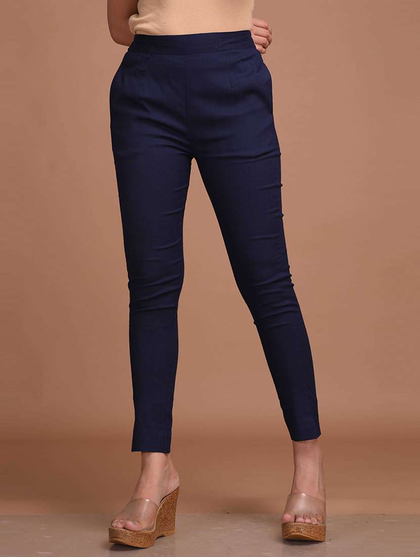 women solid flat front cigarette pant