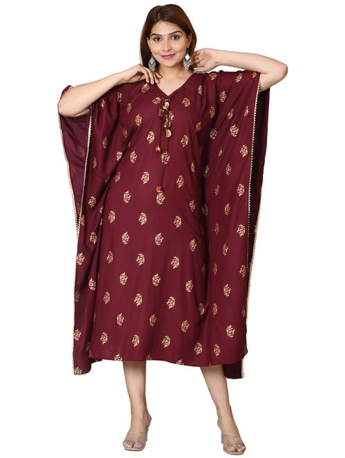 women printed v neck kaftan dress - 21559804 - Standard Image - 0