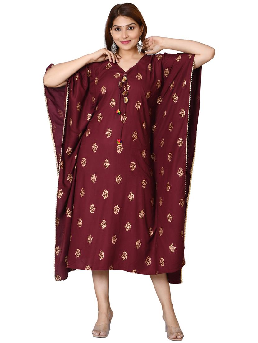 women printed v neck kaftan dress - 21559804 - Zoom Image - 0