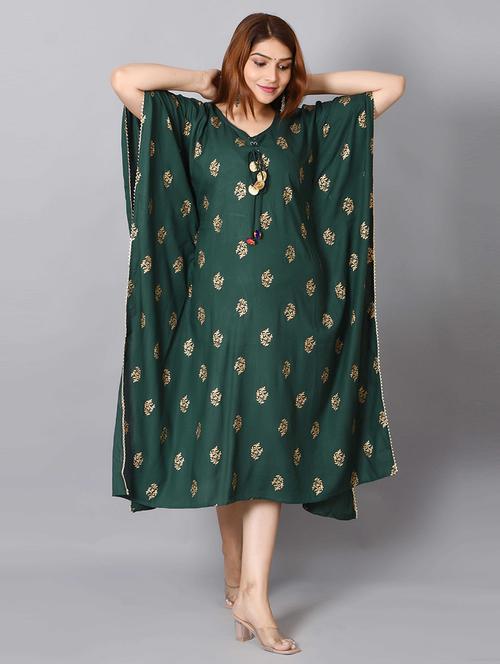 women printed v neck kaftan dress - 21559805 - Standard Image - 0