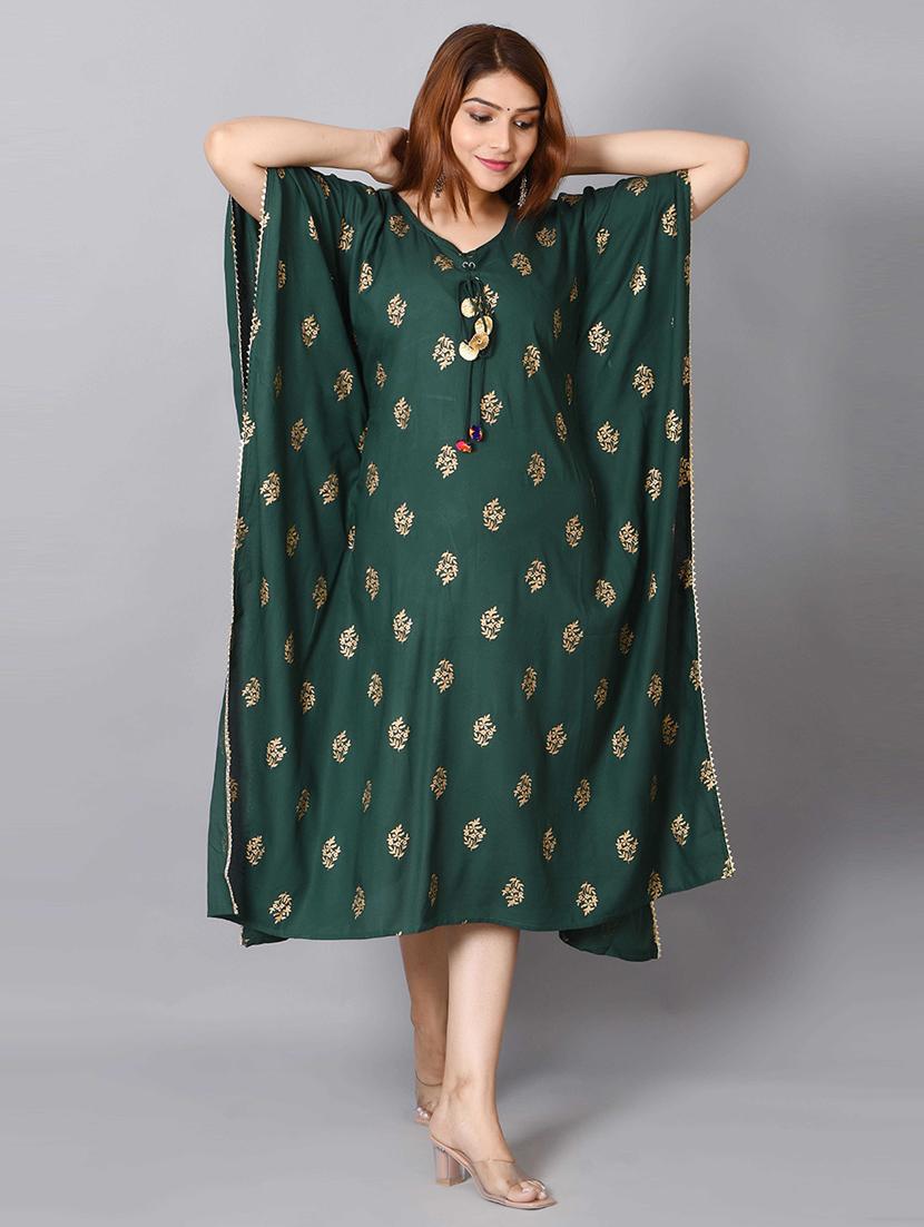 women printed v neck kaftan dress - 21559805 - Zoom Image - 0