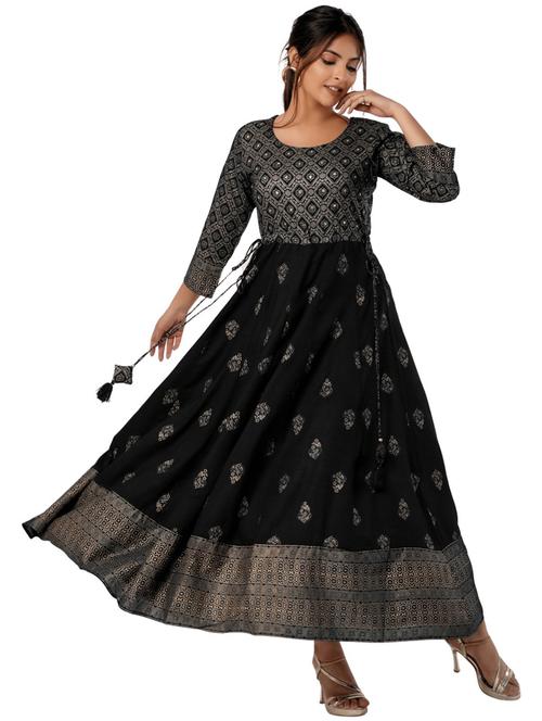 women black foil printed anarkali kurta - 21559821 -  Standard Image - 0