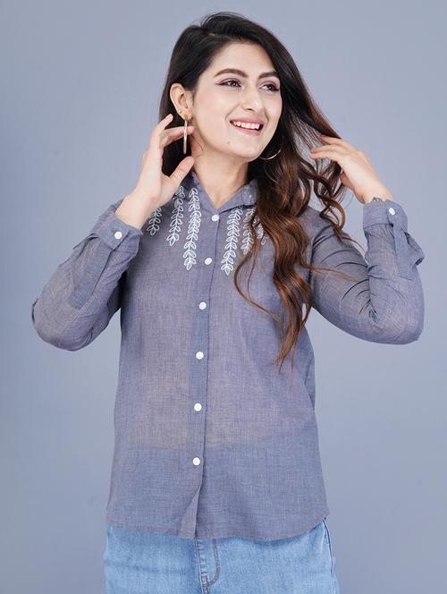 women embroidered collared shirt - 21559927 - Standard Image - 0