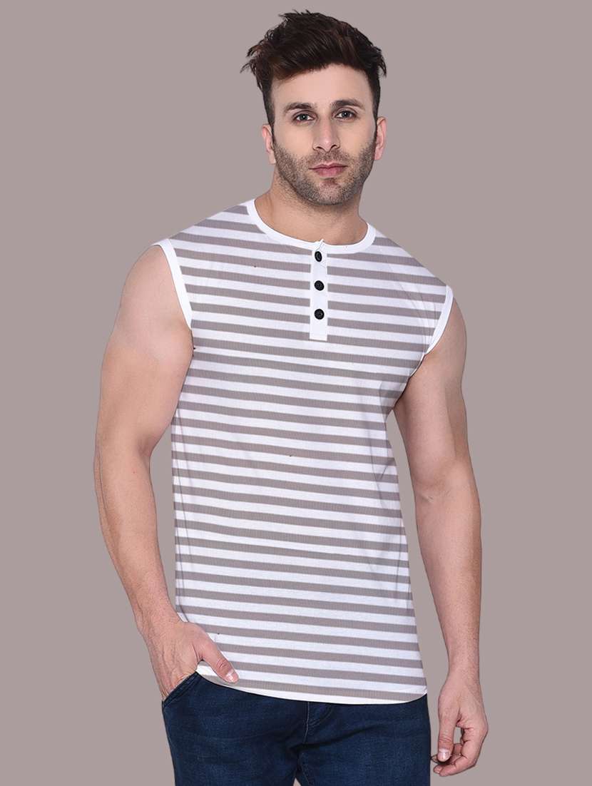 men striped printed sleeveless t-shirt - 21560122 -  Zoom Image - 0