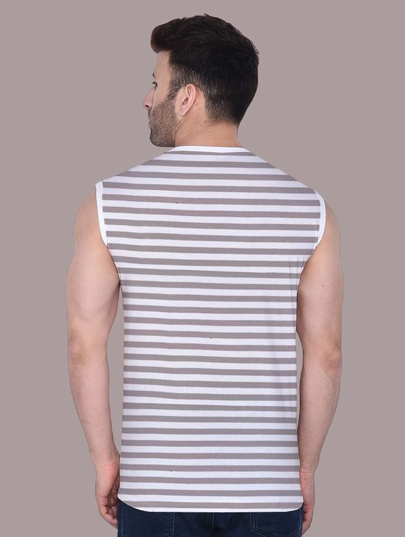 men striped printed sleeveless t-shirt - 21560122 - Standard Image - 2
