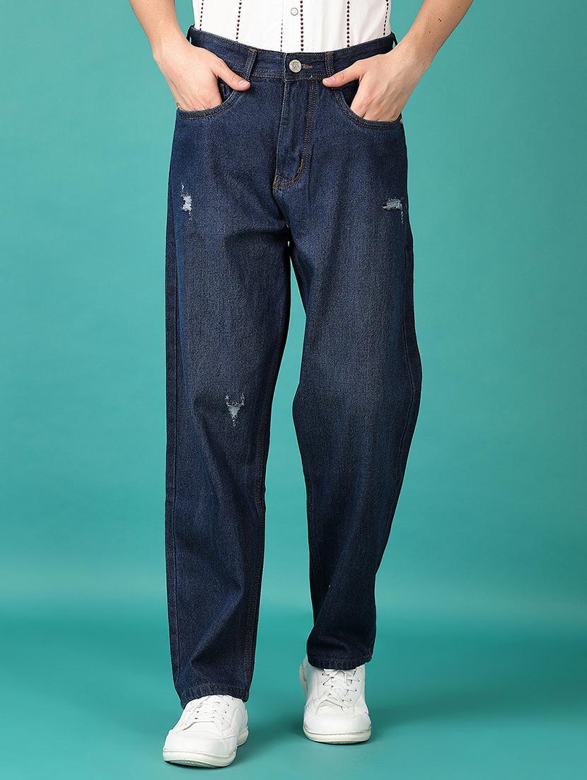 men mid rise distressed straight fit jeans