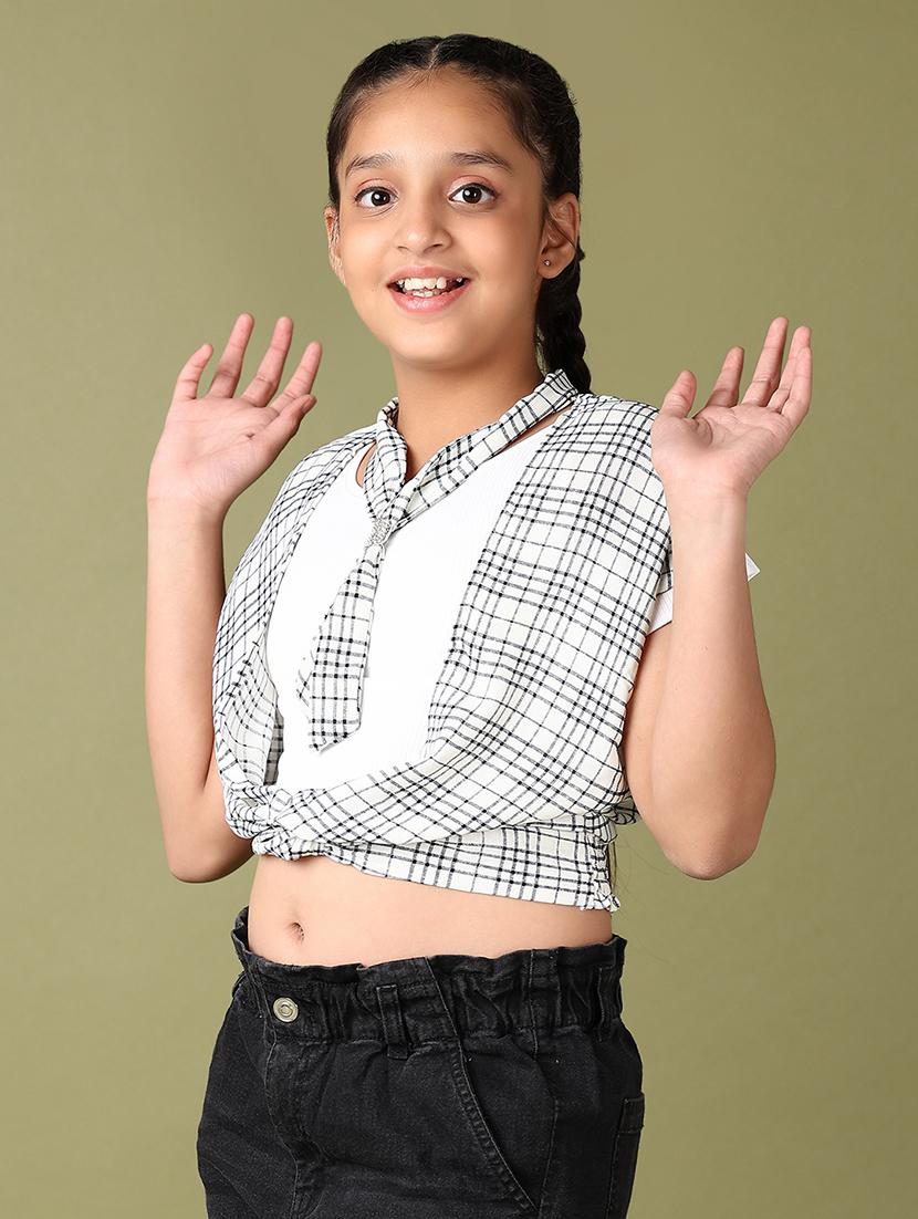 girls checks print short sleeve crop top - 21560616 - Standard Image - 2