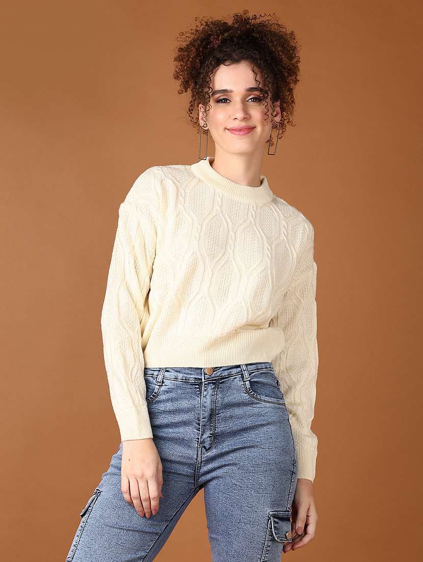 women self design long sleeve cropped pullover