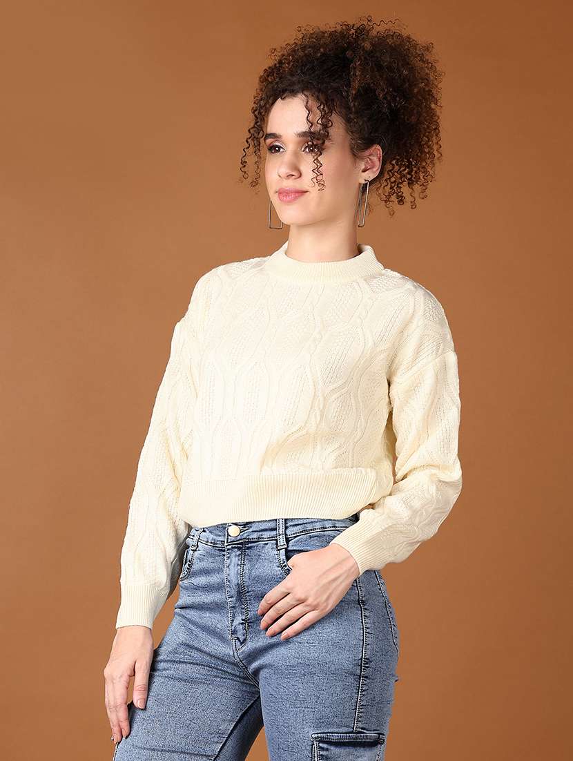 women self design long sleeve cropped pullover - 21561276 -  Standard Image - 2