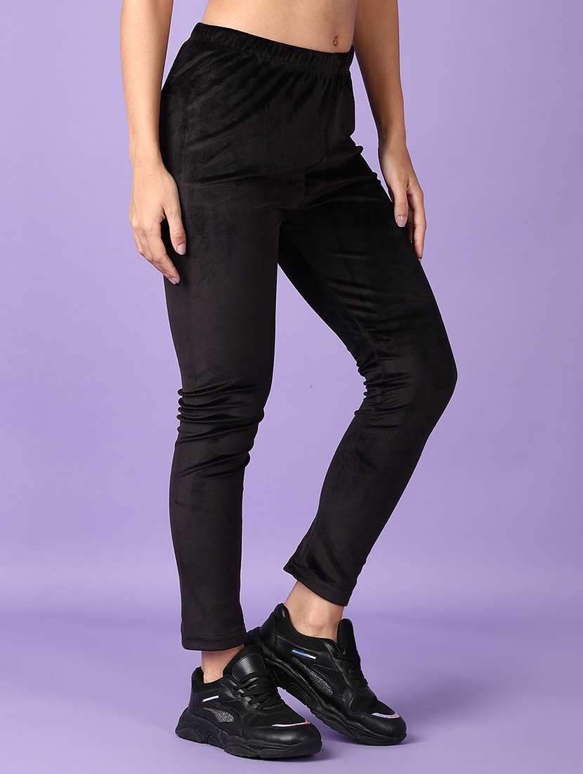women black solid full length legging - 21561282 -  Standard Image - 2