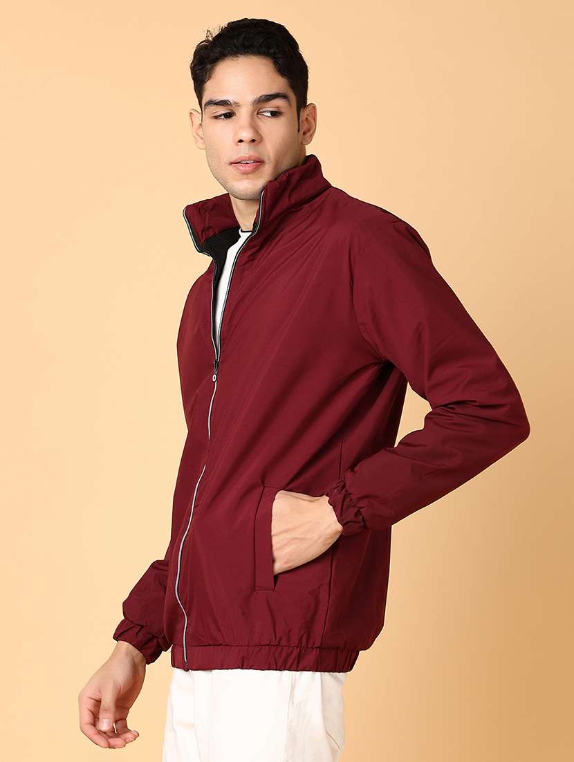 men maroon solid casual jacket - 21561297 -  Standard Image - 2