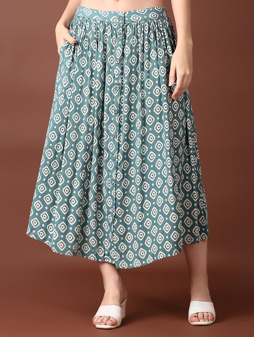green rayon flared skirt - 21561306 - Zoom Image - 0