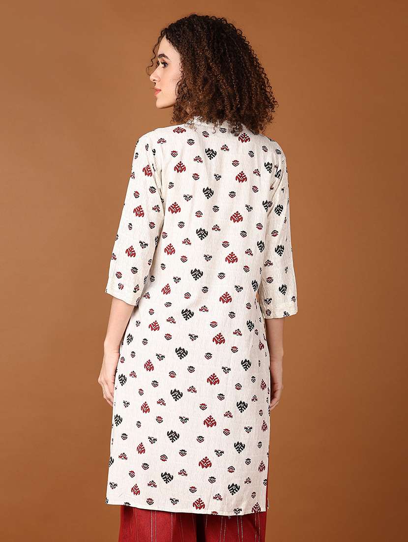 women printed three quarter sleeve straight kurta - 21561309 -  Standard Image - 2