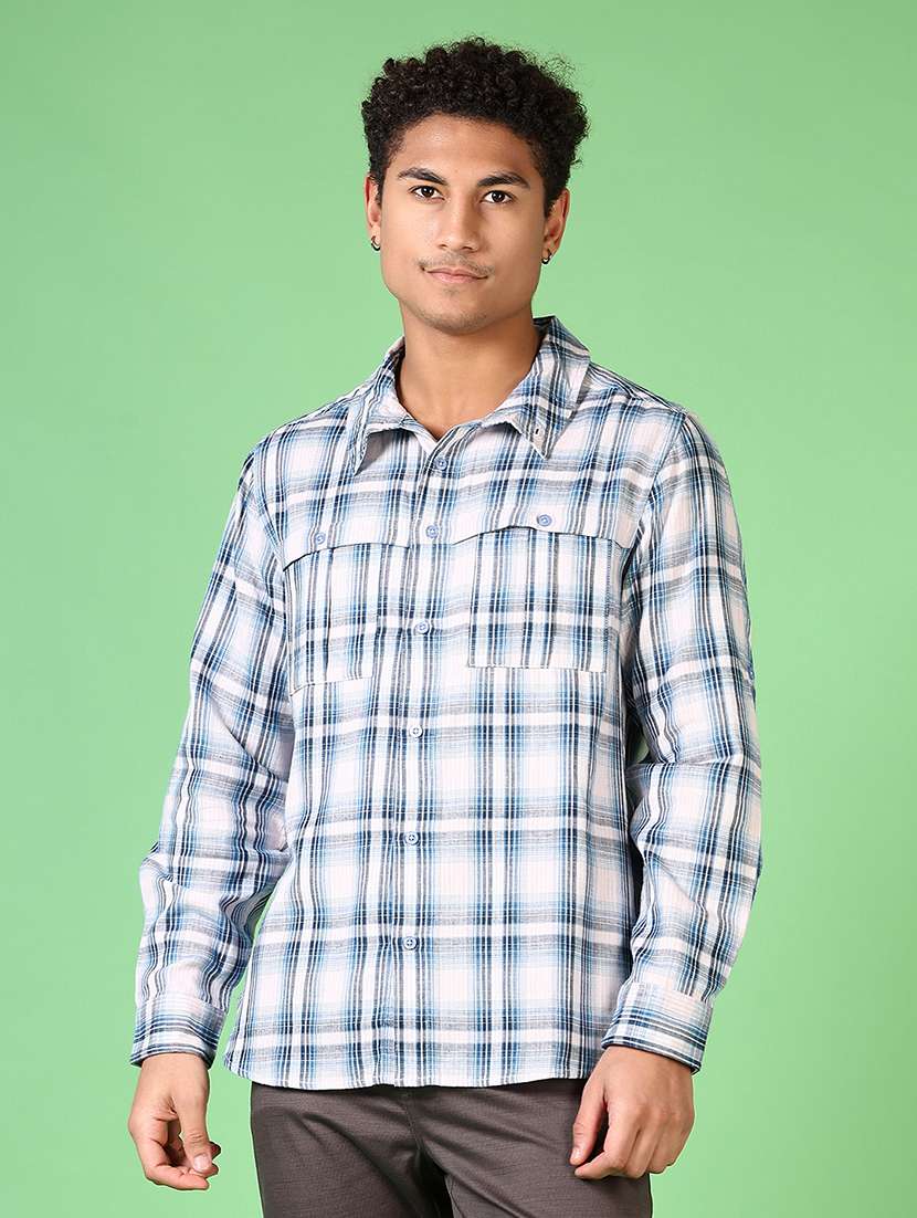 men checkered long sleeve casual shirt
