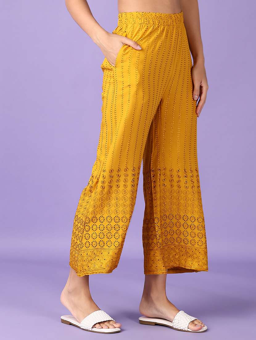 women mustard embroidered palazzo - 21561335 -  Standard Image - 2
