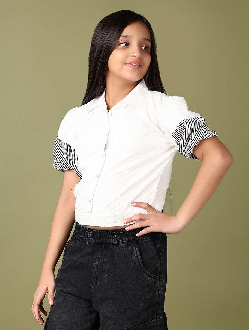girls white solid puff sleeve top - 21561341 - Standard Image - 2