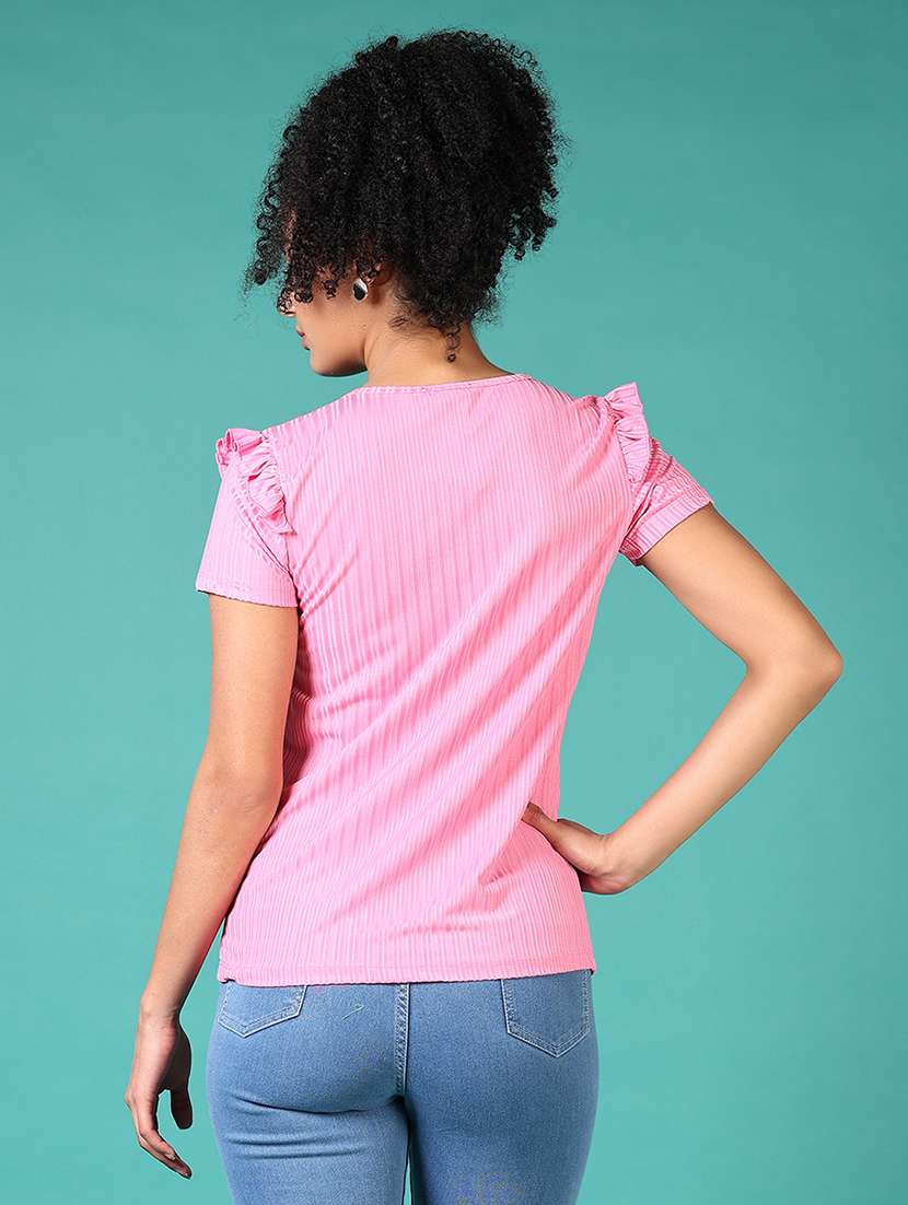women pink solid round neck top - 21561342 -  Standard Image - 2