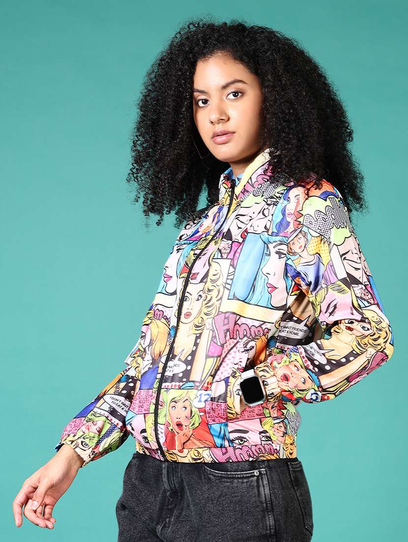 women printed stand collar long sleeves jacket - 21561695 -  Standard Image - 2