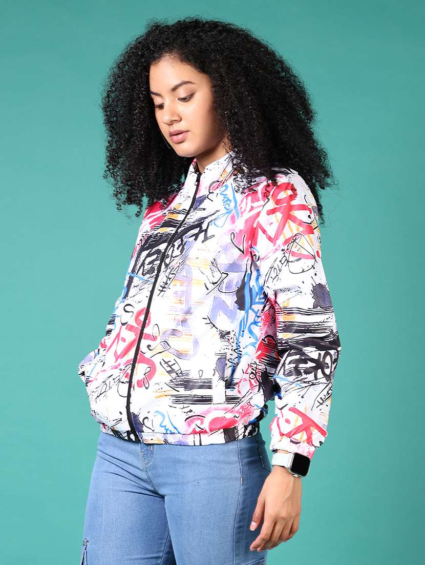 women printed stand collared long sleeves jacket - 21561696 -  Standard Image - 2