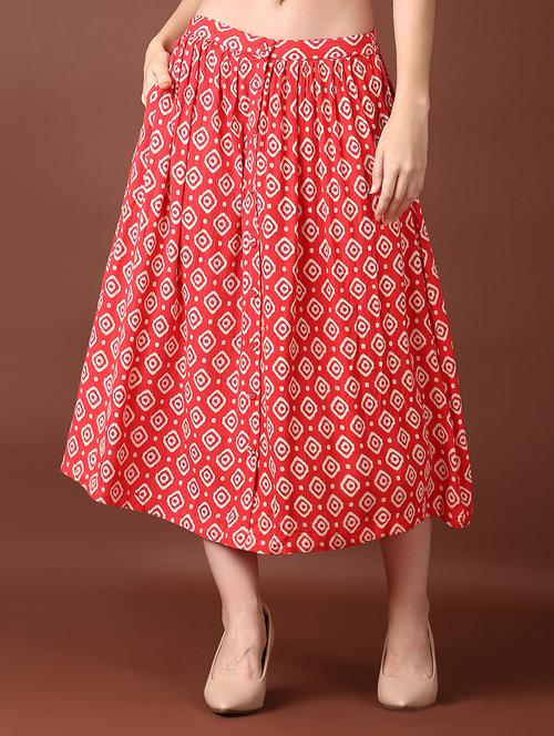 women printed mid rise flared skirt with pocket - 21561706 - Standard Image - 0