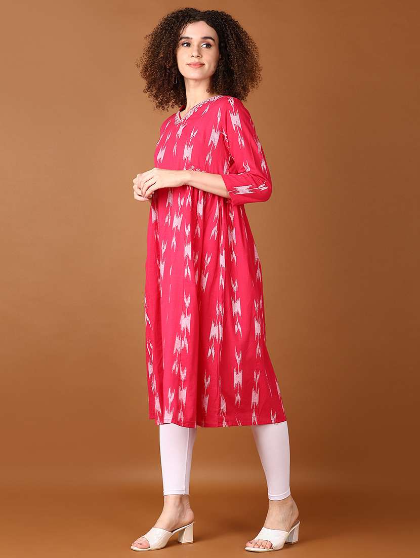 women pink three quarter a-line kurta - 21561743 - Standard Image - 2