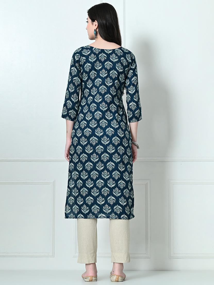 women printed three quarter sleeves straight kurta - 21561802 - Standard Image - 2