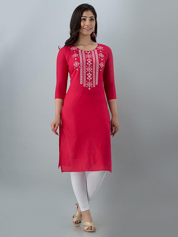 women yoke embroidered straight kurta  - 21561806 -  Zoom Image - 0