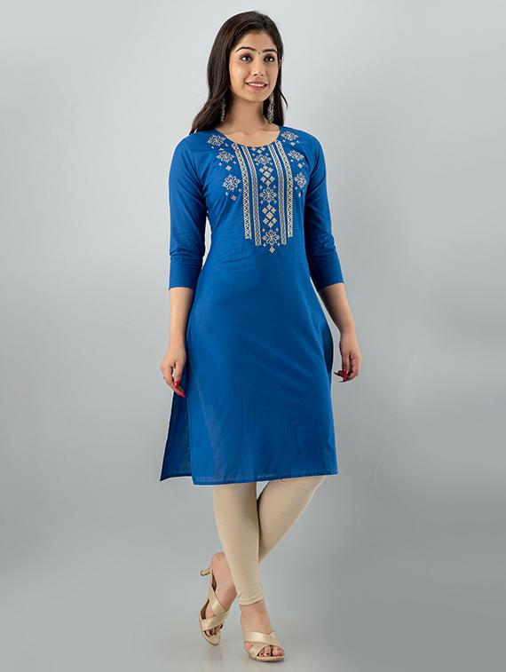 women yoke embroidered round neck straight kurta - 21561819 - Zoom Image - 0