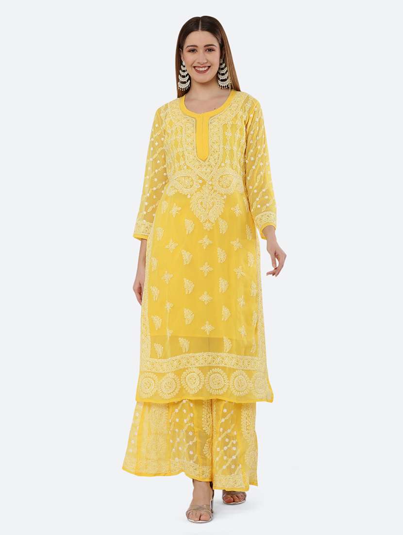 women chikankari kurta sharara set