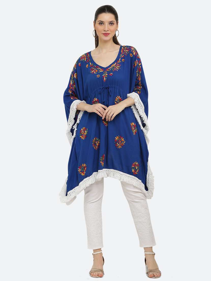 women floral embroidered lace detailed kaftan 