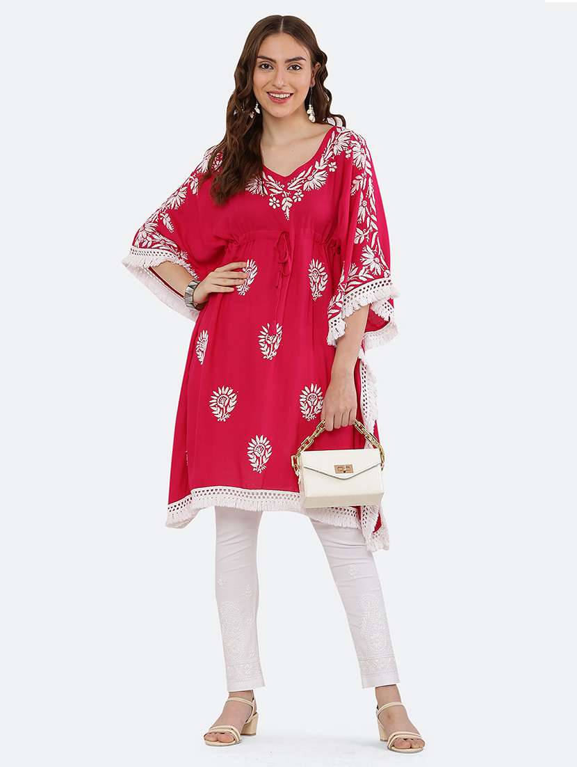 women floral embroidered lace detailed kaftan 