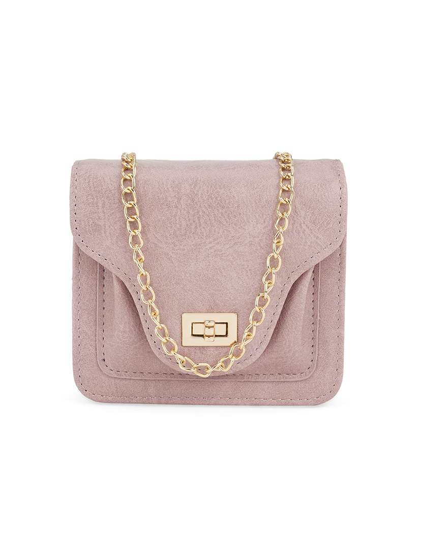 pink leatherette (pu) sling bag