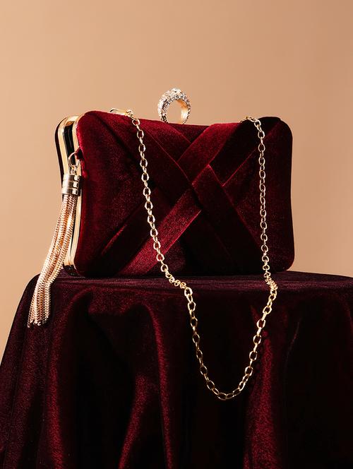women wine metal box clutch - 21562384 - Standard Image - 0