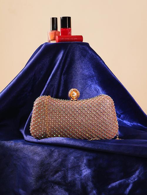 women gold metal emebllished box clutch - 21562385 -  Standard Image - 0