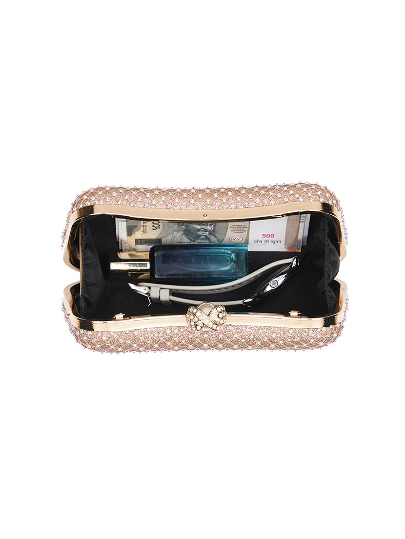 women gold metal emebllished box clutch - 21562385 - Standard Image - 2