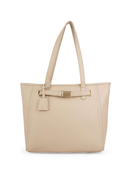 women beige leatherette (pu) regular tote