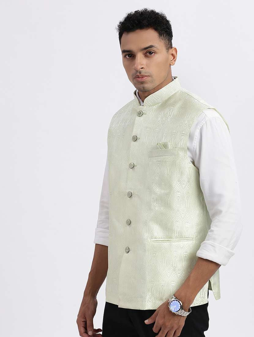 men self design mandarian neck nehru jacket - 21562487 - Standard Image - 2