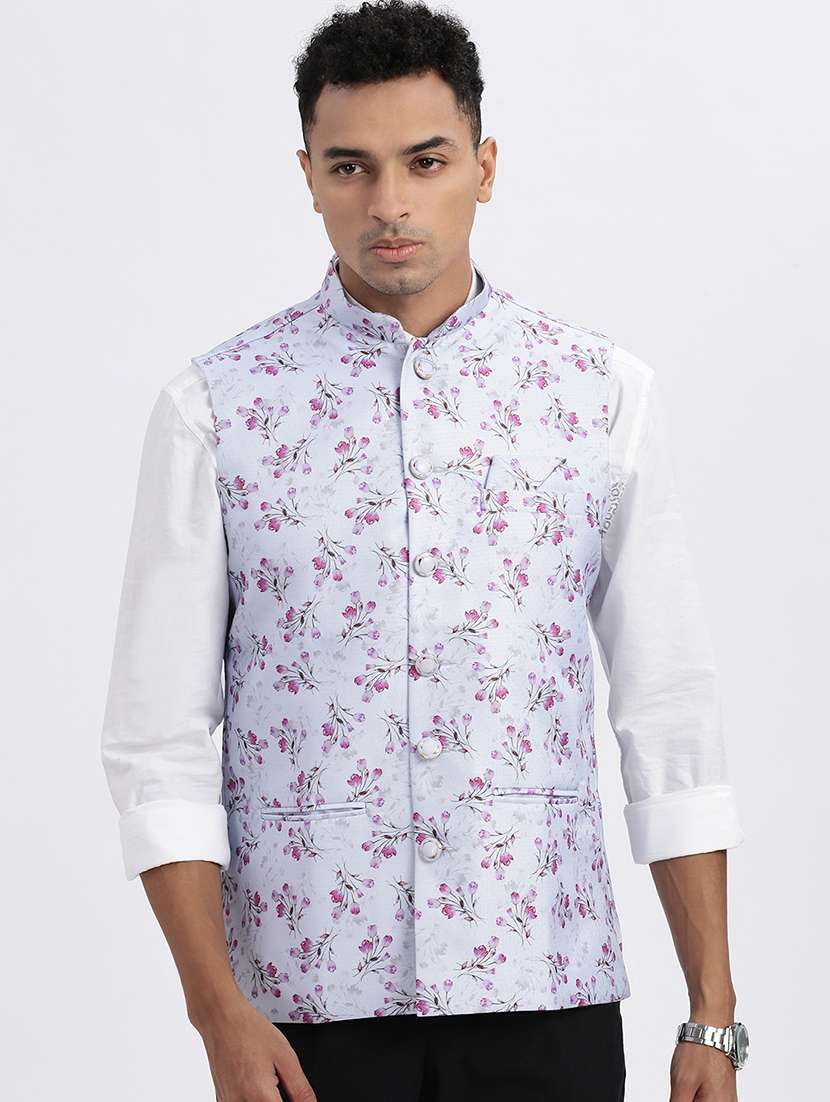 men floral mandarian neck nehru jacket