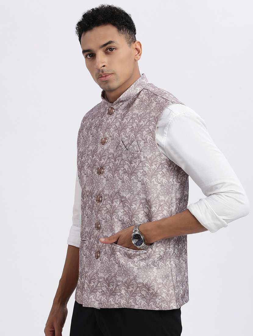 men paisley mandarian neck nehru jacket - 21562492 -  Standard Image - 2
