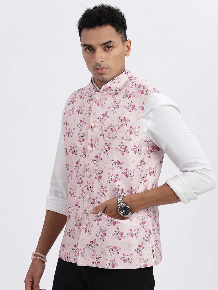 men floral mandarian neck nehru jacket - 21562495 -  Standard Image - 2