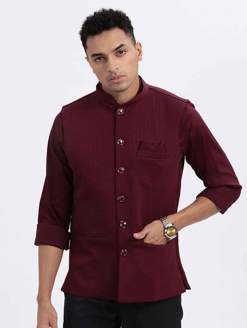 men solid mandarian neck nehru jacket