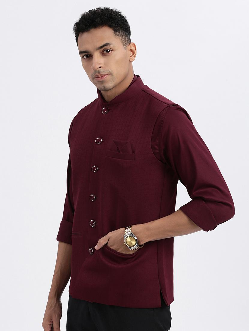 men solid mandarian neck nehru jacket - 21562498 - Standard Image - 2