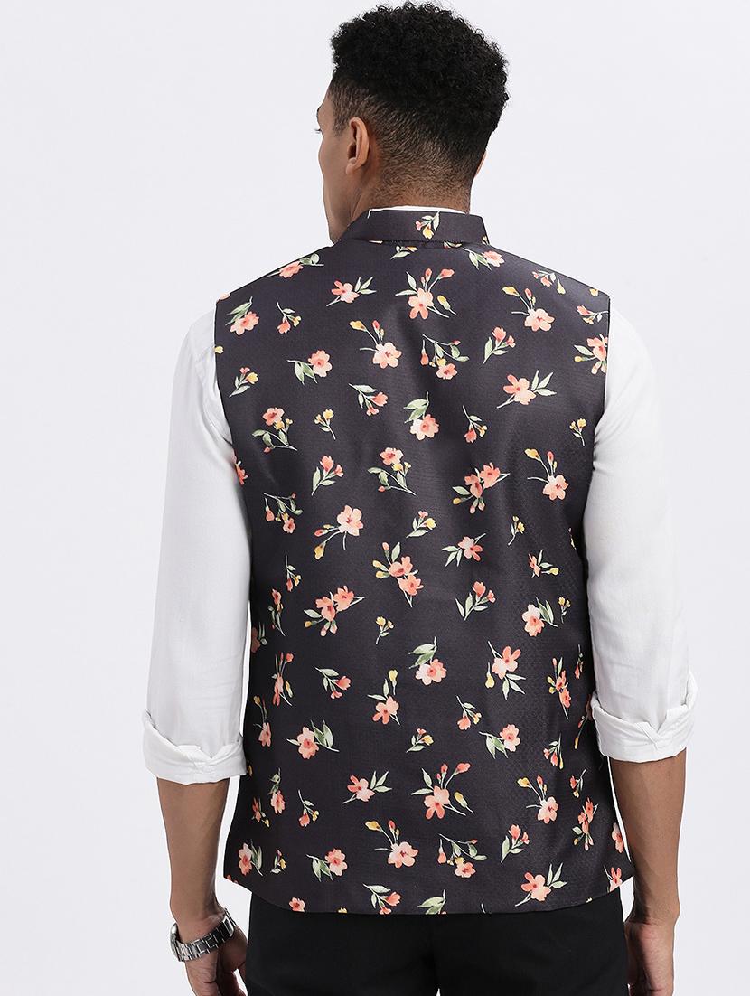men floral mandarian neck nehru jacket - 21562500 - Standard Image - 2