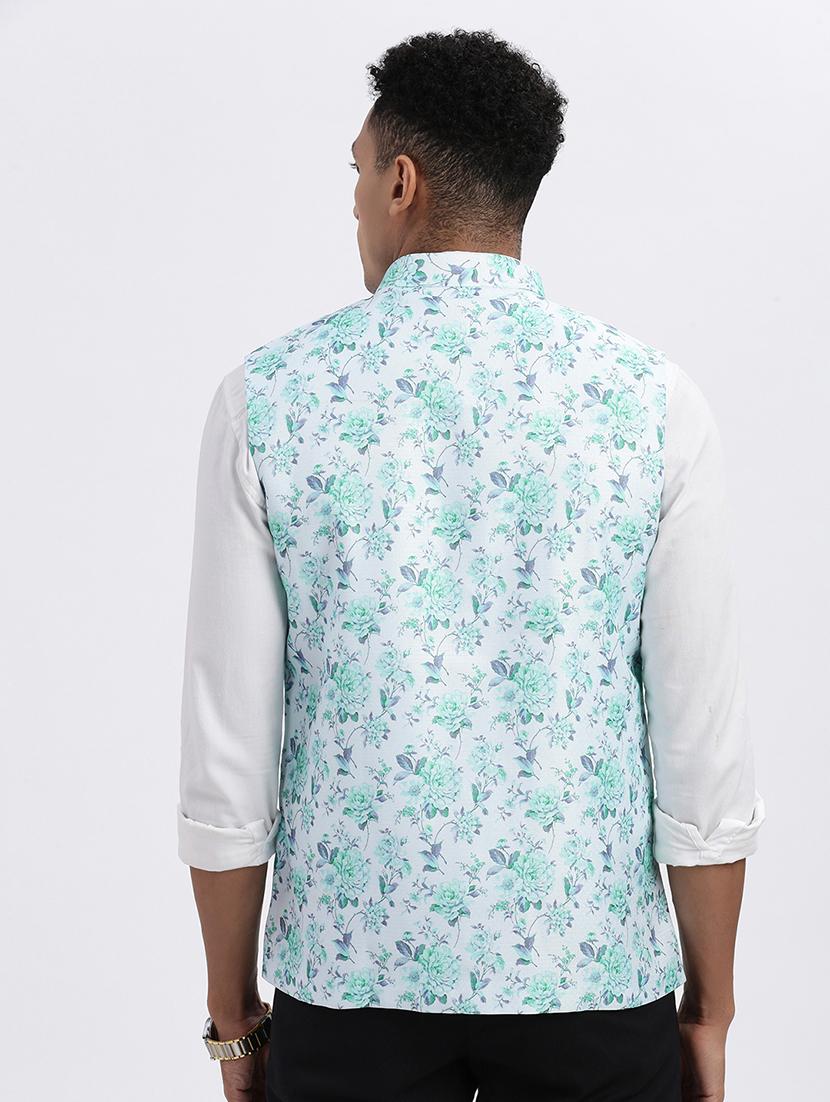 men floral mandarian neck nehru jacket - 21562501 - Standard Image - 2
