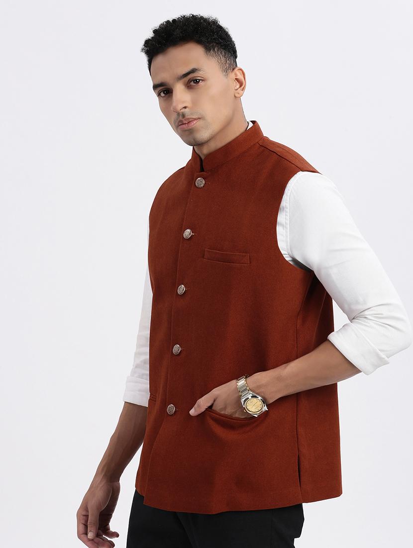men solid mandarian neck nehru jacket - 21562502 - Standard Image - 2
