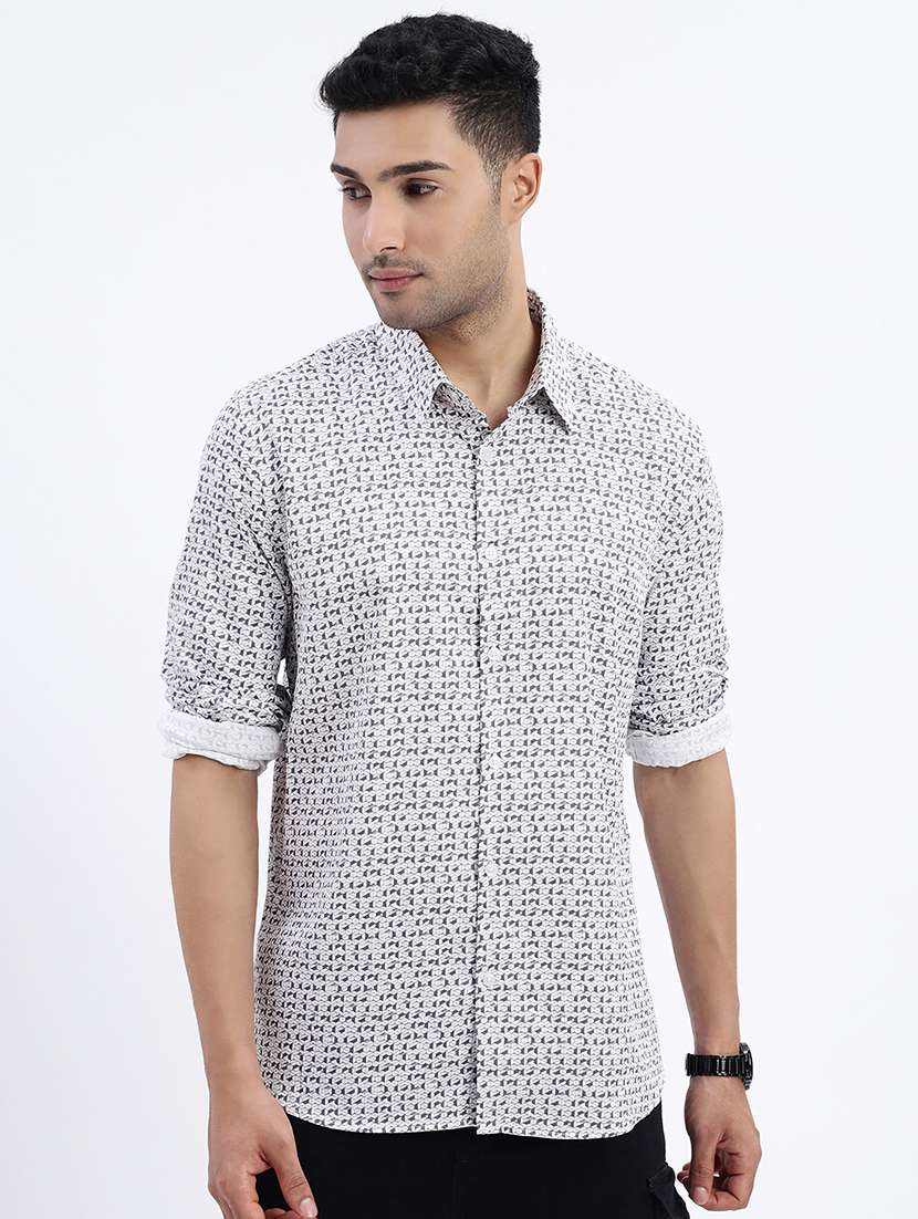 men geometric long sleeve casual shirt