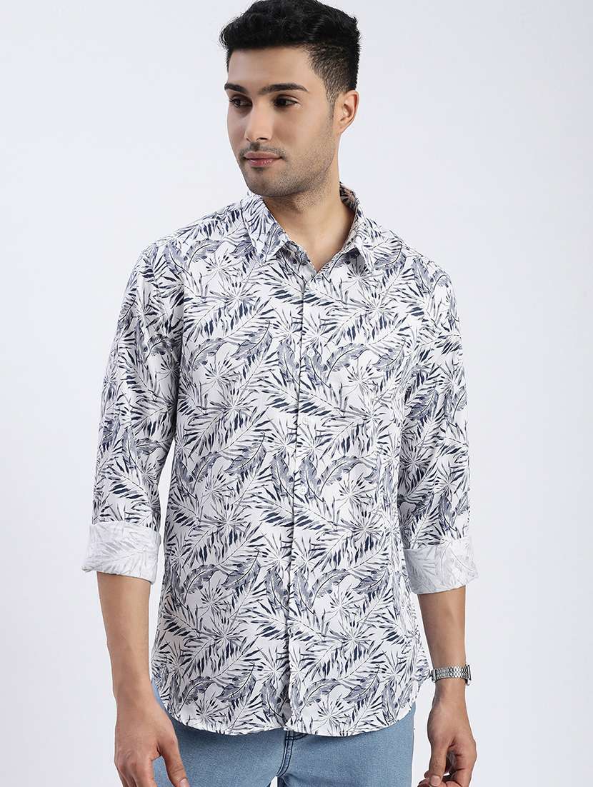 men printed long sleeve casual shirt