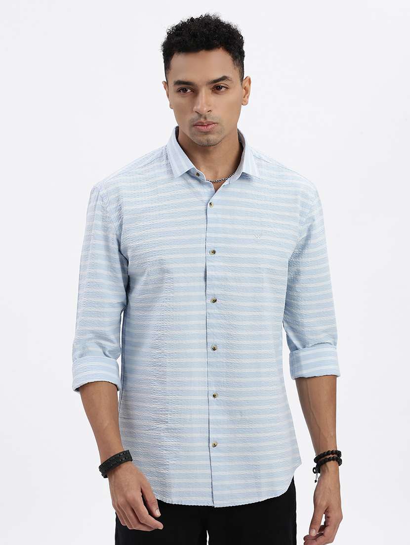 men striped long sleeve casual shirt